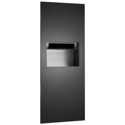 ASI Piatto™ - Fully Recessed Auto Roll  Paper Towel Disp. & Waste Receptacle - Battery - Matte Black Phenolic Door Miscellaneous Door Hardware