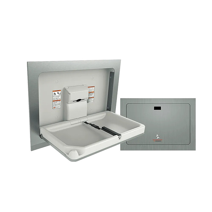 ASI Baby Changing Station, Horizontal Stainless Steel, Recessed Glass Solutions