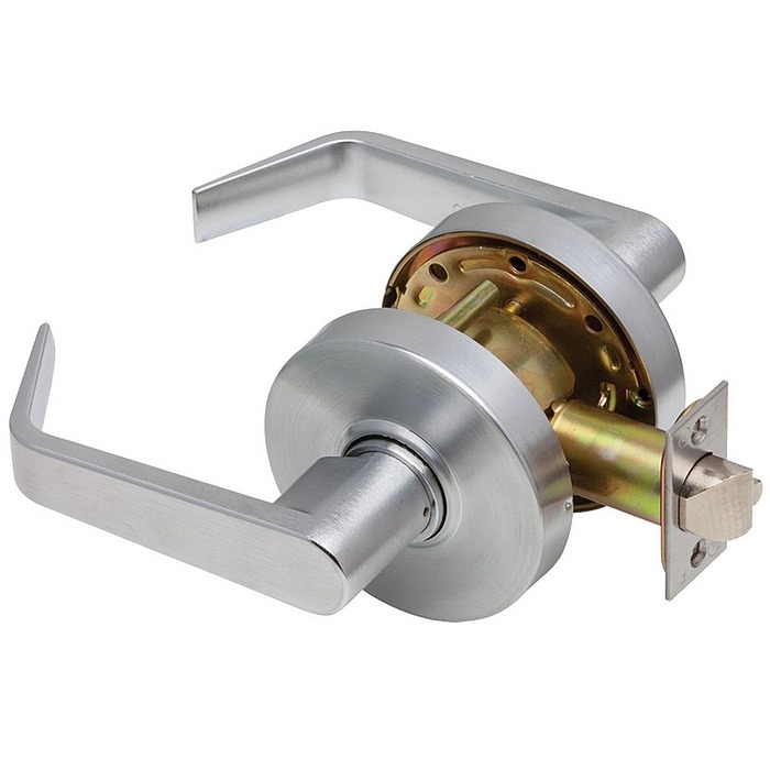Dexter Cylindrical Lock, Passage, Grade 2, 2-3/4 Backset, ANSI Strike, Angled Lever, Non-Keyed Commercial Door Locks