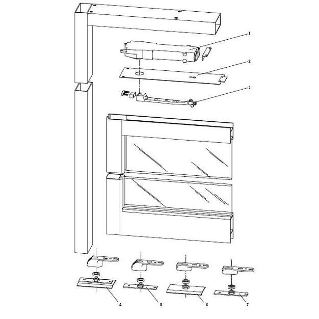 dormakaba Center Hung End Load, Aluminum Door and Frame - 3/4 Top Rail, Complete Overhead Closer Overhead Closers