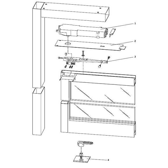 dormakaba Center Hung Side Load, Aluminum Door and Frame Complete Overhead Closer Overhead Closers