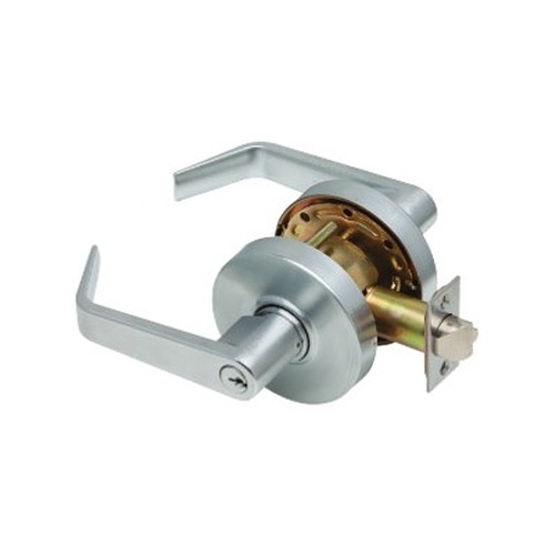 Dexter Cylindrical Lock, Storeroom, Grade 1, 2-3/4 Backset, ANSI Strike, Angled Lever, Prepped for SFIC, Less Core Commercial Door Locks
