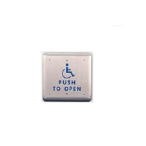 LCN Wall Mounted 4 3/4 Square Actuator Engraved Blue Filled Push to Open and and Handicap Symbol ADA Compliant Low Energy Door Operators
