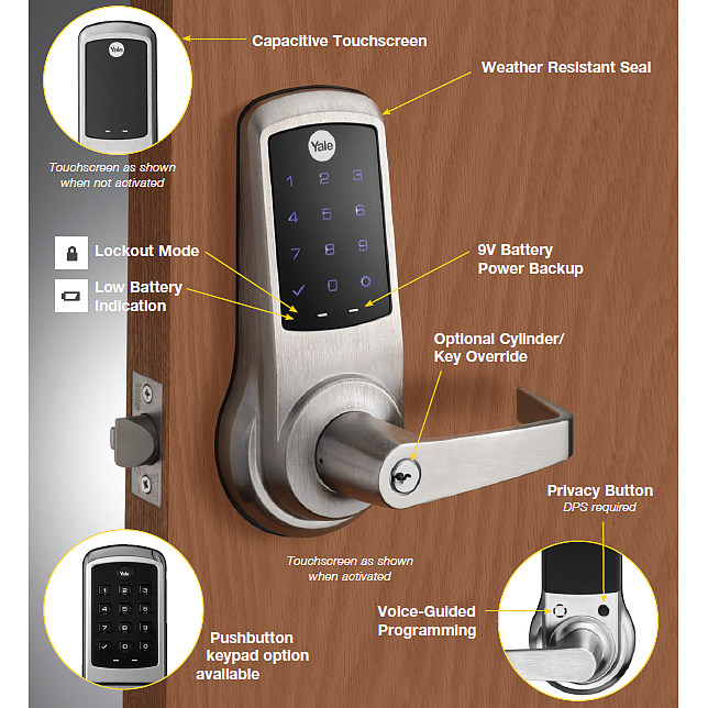 Yale Nextouch Capactive Touchscreen Keypad Cylindrical Lock with SFIC Prep Keyless Door Locks
