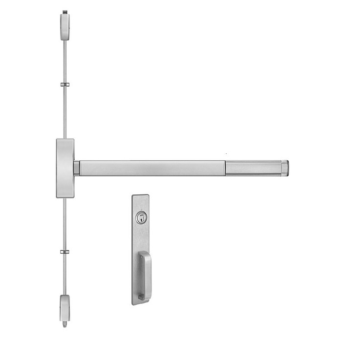Precision Hardware Apex Surface Vertical Rod Exit Device with Night Latch Escutcheon and Pull Trim Exit Devices / Panic Bars